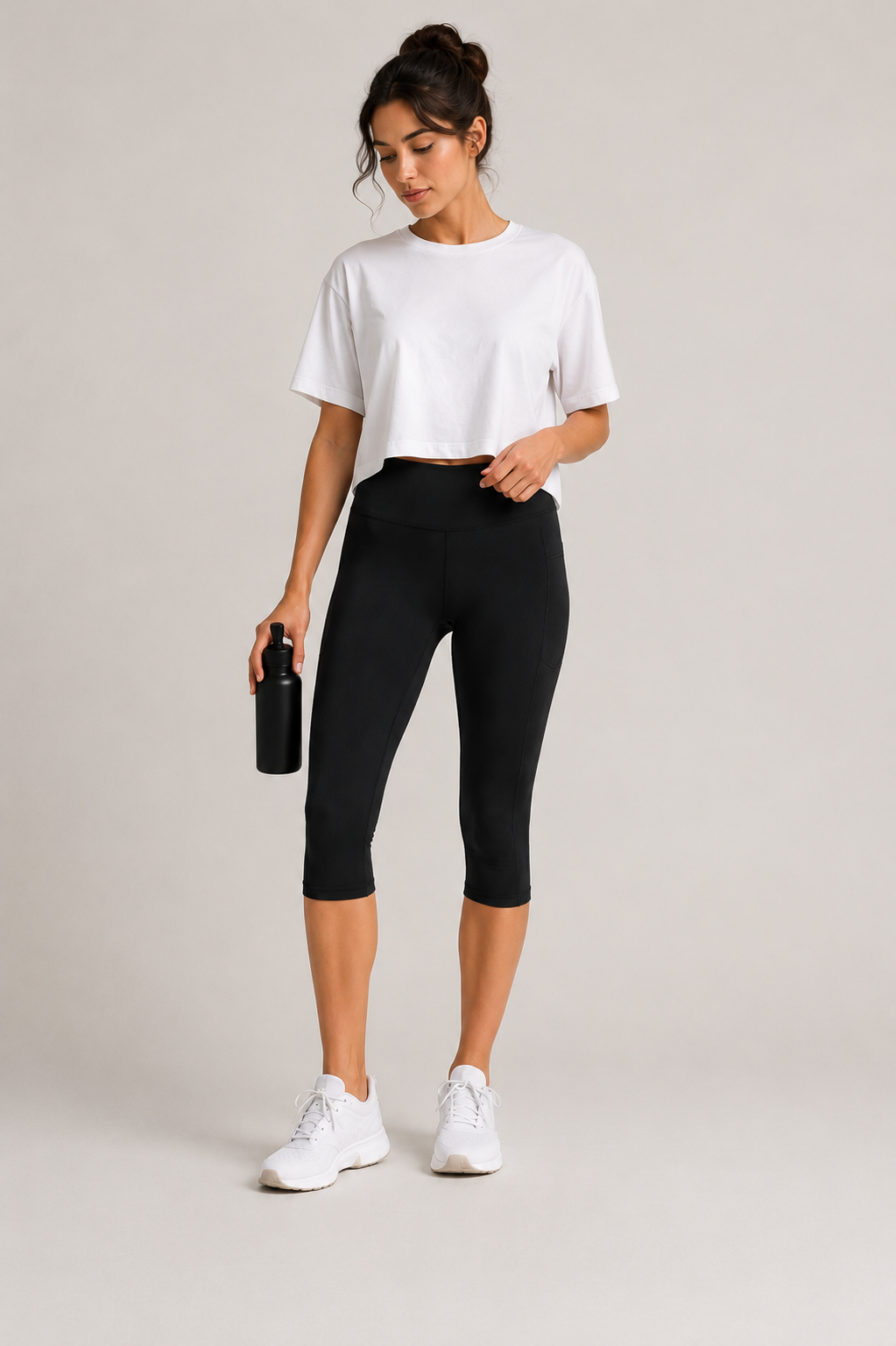 High-Waist Capri Leggings with Pocket
