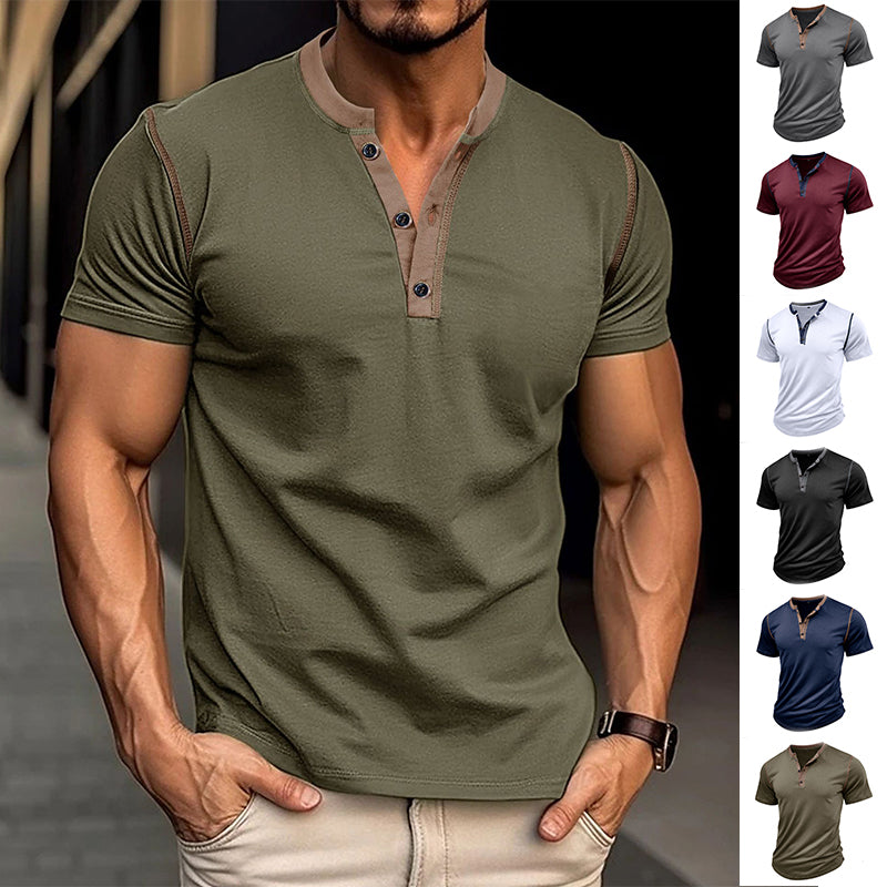 Men's V-Neck Button Polo Tee